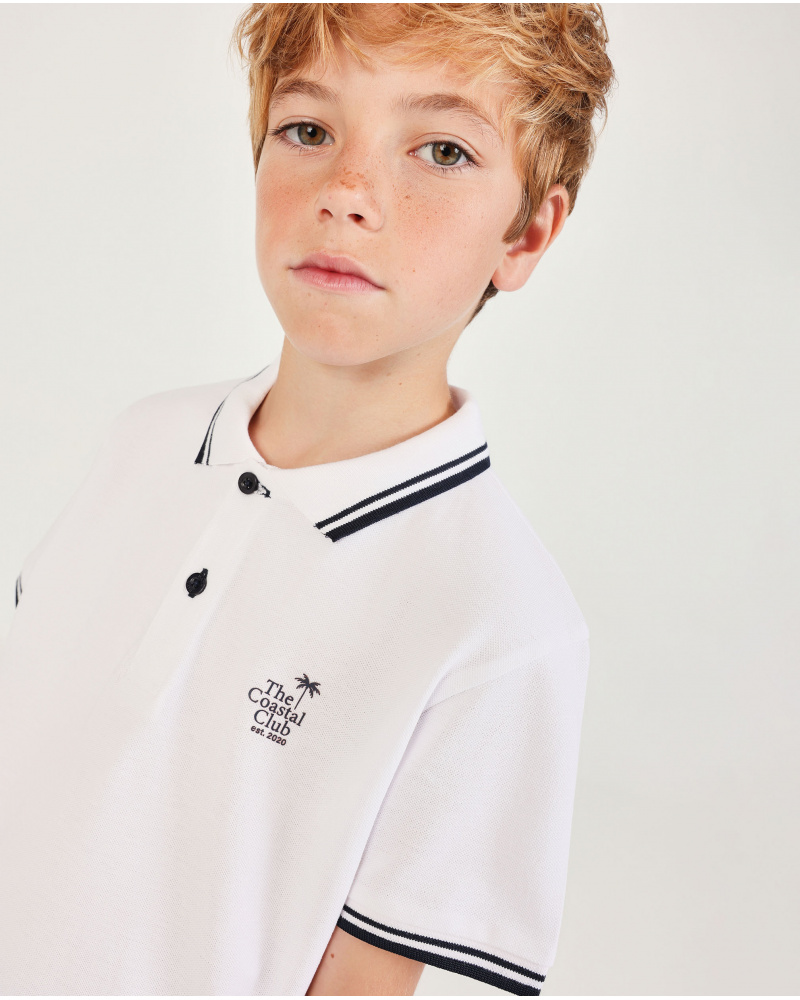 Polo da bambino in maglia con profili a contrasto