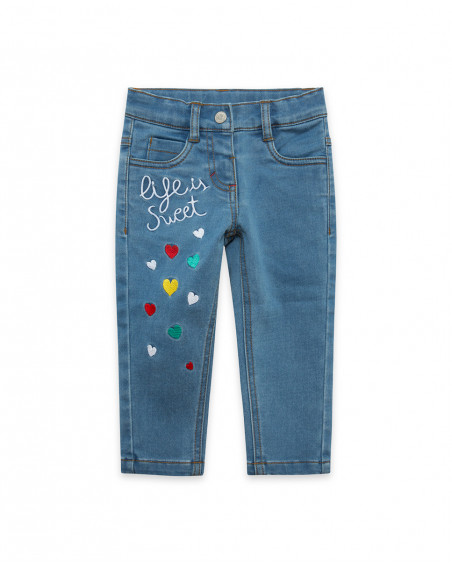 Pantaloni jeans cuori bambina azzurro fruitty time