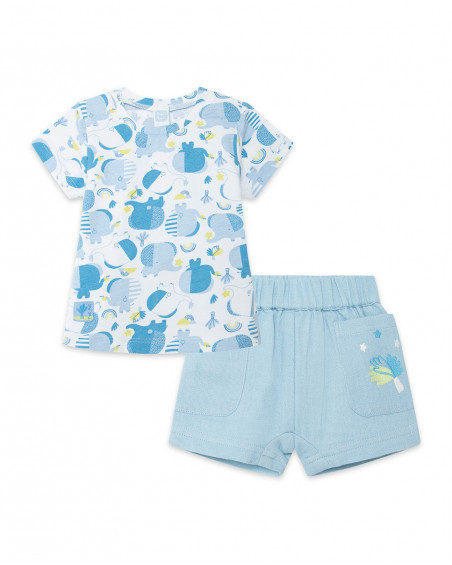 T-shirt jersey e parigamba corti tasche bambino azzurro so cute T-shirt jersey e parigamba corti tasche bambino azzurro so cute
