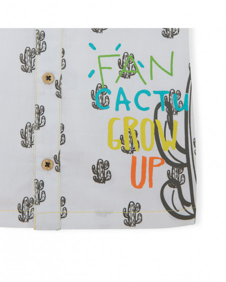 Camicia popelin stampata bambino bianca funcactus