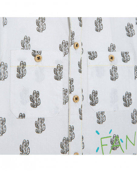 Camicia popelin stampata bambino bianca funcactus