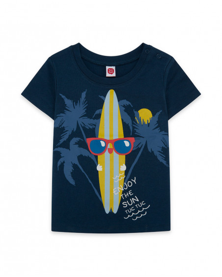 T-shirt jersey stampata bambino azzurro enjoy the sun