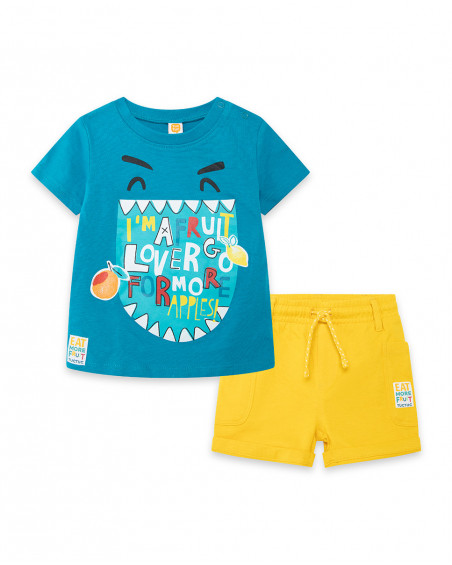 T-shirt e pantalonicini jersey tasche bambino azzurro fruitty