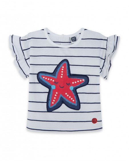 T-shirt jersey strisce bambina bianca red submarine