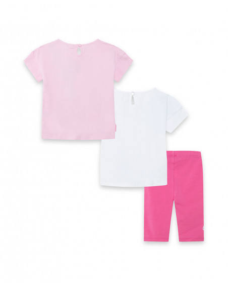 2 t-shirt e legging capri jersey fiore bambina rosa tahiti