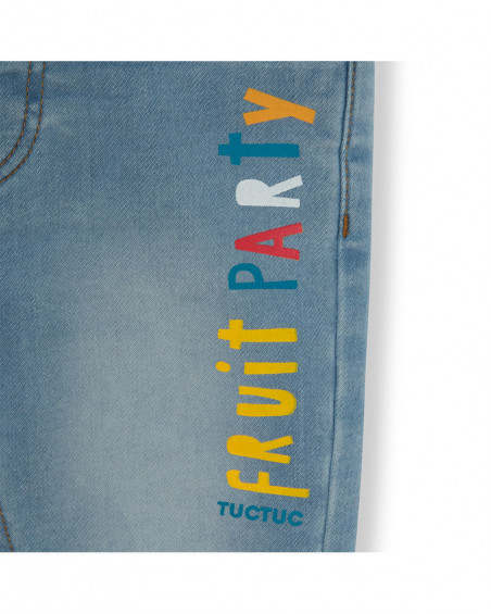Pantaloni jeans logorato bambino azzurro fruitty time
