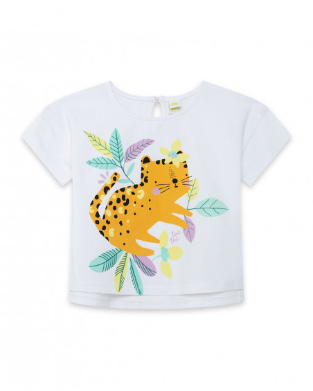 T-shirt jersey stampata bambina bianca in the jungle