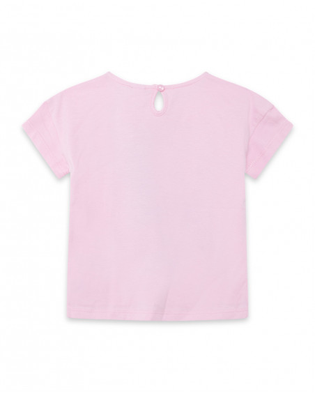 T-shirt jersey stampata bambina rosa tahiti