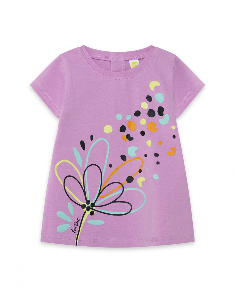 T-shirt jersey stampata bambina rosa in the jungle