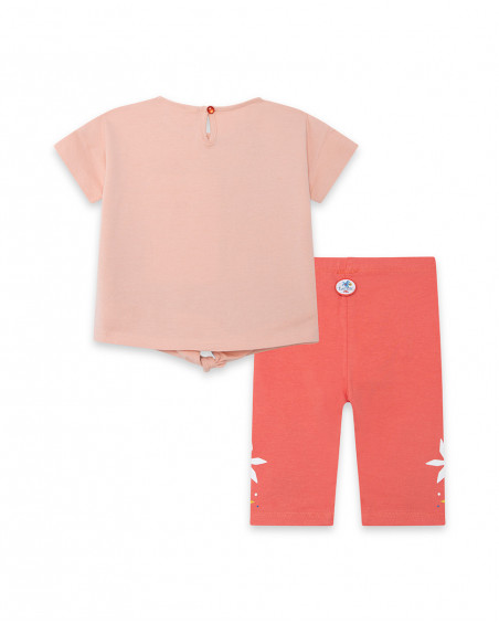 T shirt e leggings capri jersey fiori bambina arancione enjoy