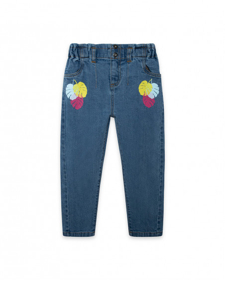 Pantaloni jeans foglie bambina azzurro island