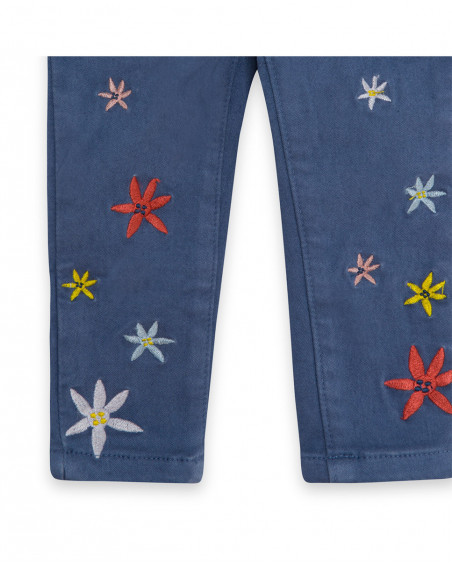 Pantaloni twill di cotone fiori bambina azzurro enjoy the sun