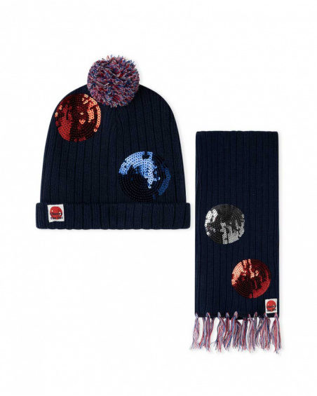 J'Adore Le Milk-Shake Girl Cappello e Sciarpa in Tricot Blu