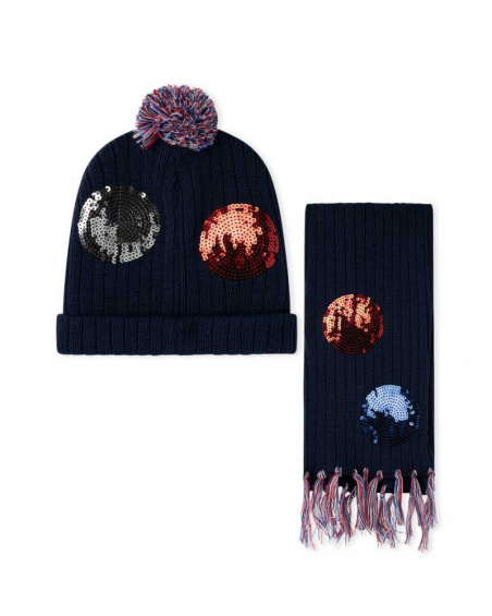 J'Adore Le Milk-Shake Girl Cappello e Sciarpa in Tricot Blu