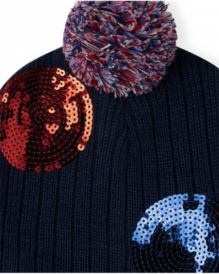 J'Adore Le Milk-Shake Girl Cappello e Sciarpa in Tricot Blu