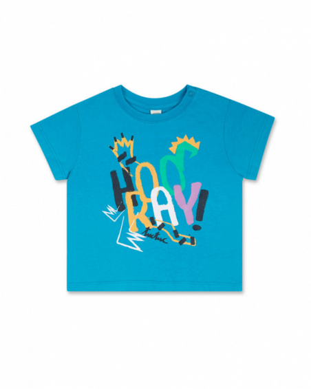 T-shirt de malha azul para menino Hip Hip Hooray!