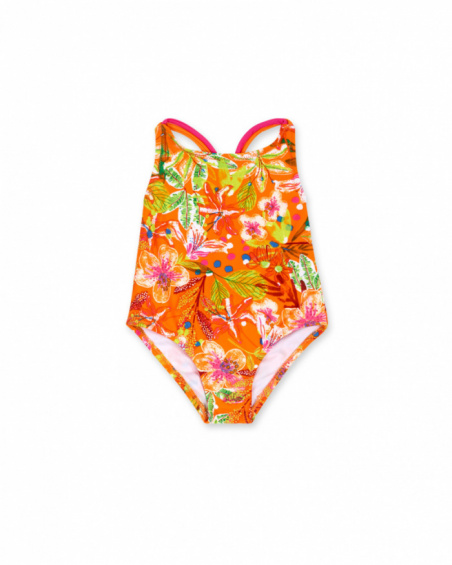 Fato de banho com estampado laranja para menina Eco-Safari
