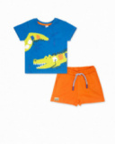 Conjunto malha azul laranja para menino Eco-Safari