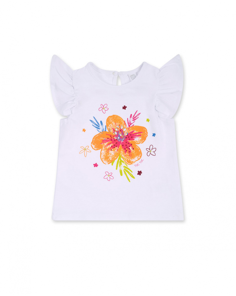 T-shirt malha branca para menina Eco-Safari