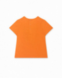 T-shirt malha laranja para menina Eco-Safari