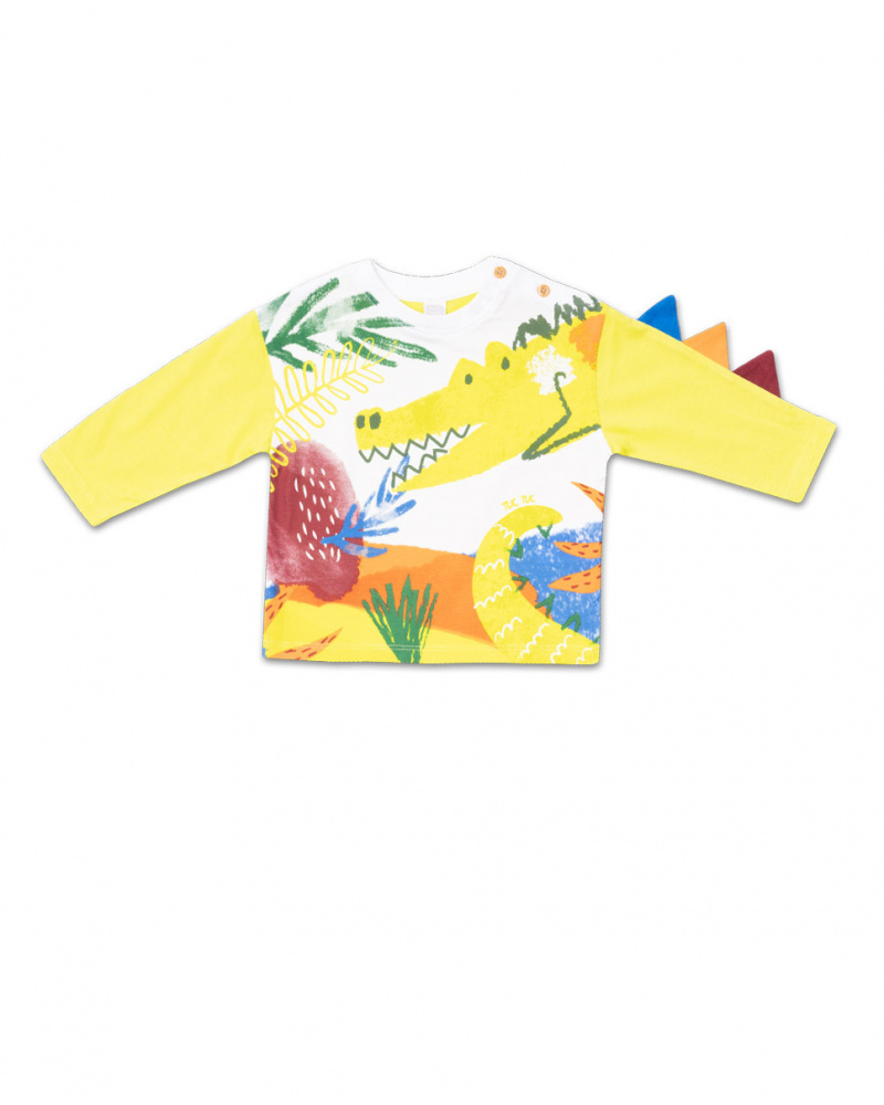 T-shirt comprida em malha verde para menino Eco-Safari