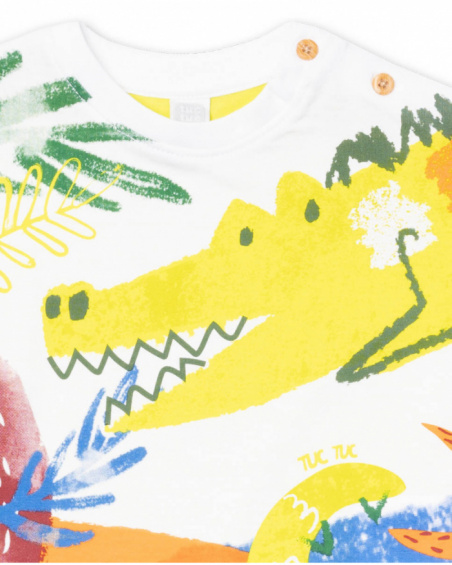 T-shirt comprida em malha verde para menino Eco-Safari