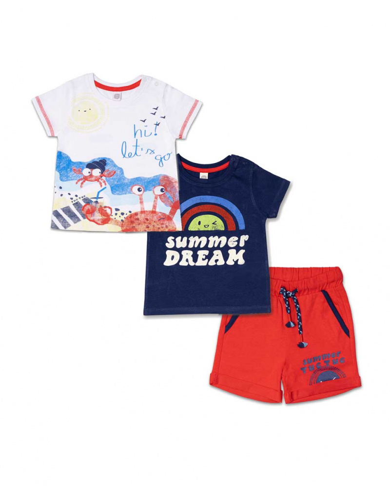 Conjunto tricô azul vermelho azul para menino Beach Day
