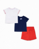 Conjunto tricô azul vermelho azul para menino Beach Day