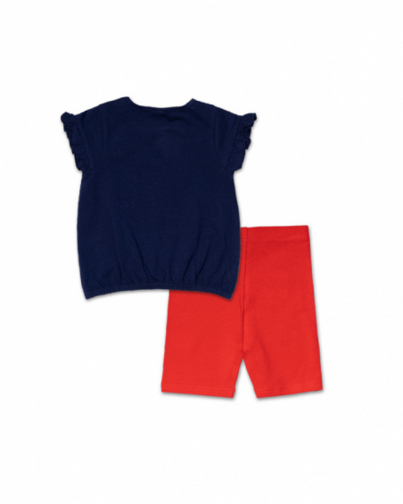 Conjunto tricô vermelho azul para menina Beach Day