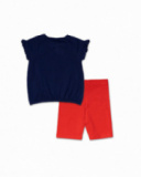 Conjunto tricô vermelho azul para menina Beach Day