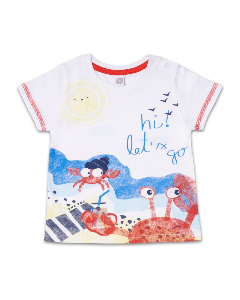 T-shirt malha branca para menino Beach Day