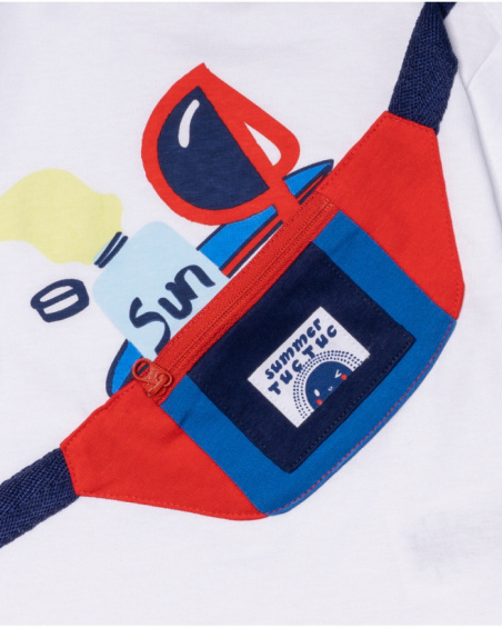 T-shirt comprida em malha branca para menino Beach Day T-shirt comprida em malha branca para menino Beach Day