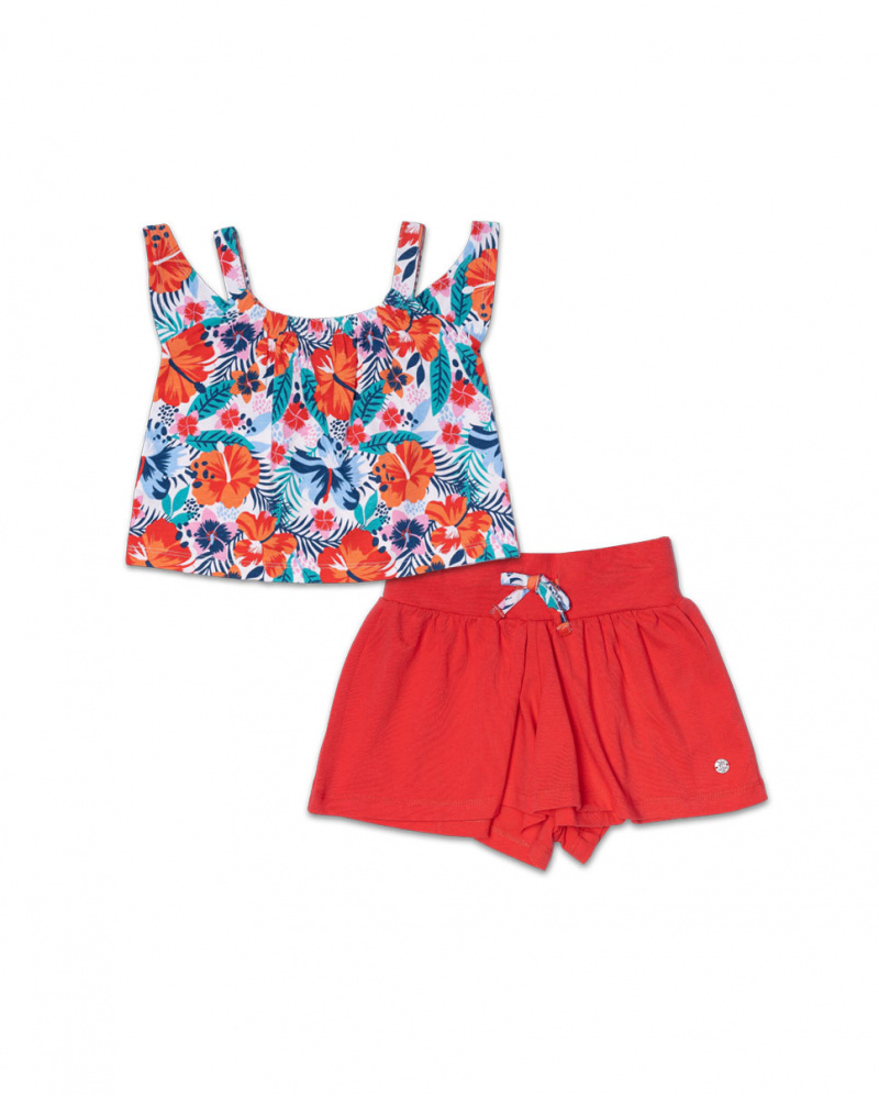 Conjunto malha vermelha para menina Hello Playa