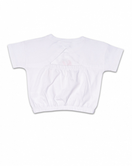 T-shirt branca de malha com lantejoulas para menina Hello Playa