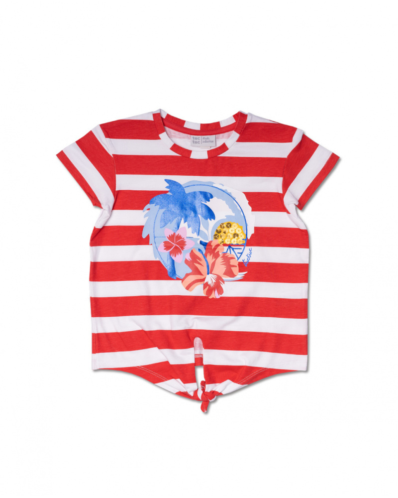 T-shirt malha branca vermelha para menina Hello Playa