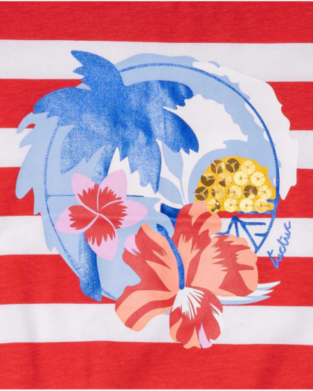 T-shirt malha branca vermelha para menina Hello Playa