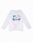 T-shirt comprida em malha branca para menina Hello Playa