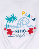 T-shirt comprida em malha branca para menina Hello Playa
