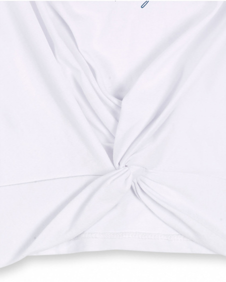 T-shirt comprida em malha branca para menina Hello Playa