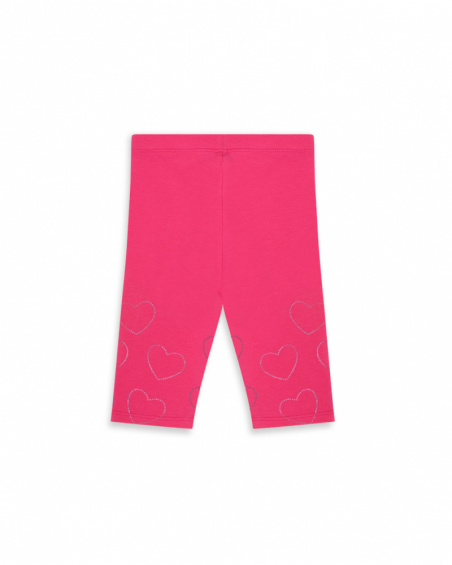 Legging pirata em malha fúcsia com corações para menina Basics