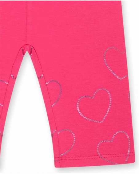Legging pirata em malha fúcsia com corações para menina Basics