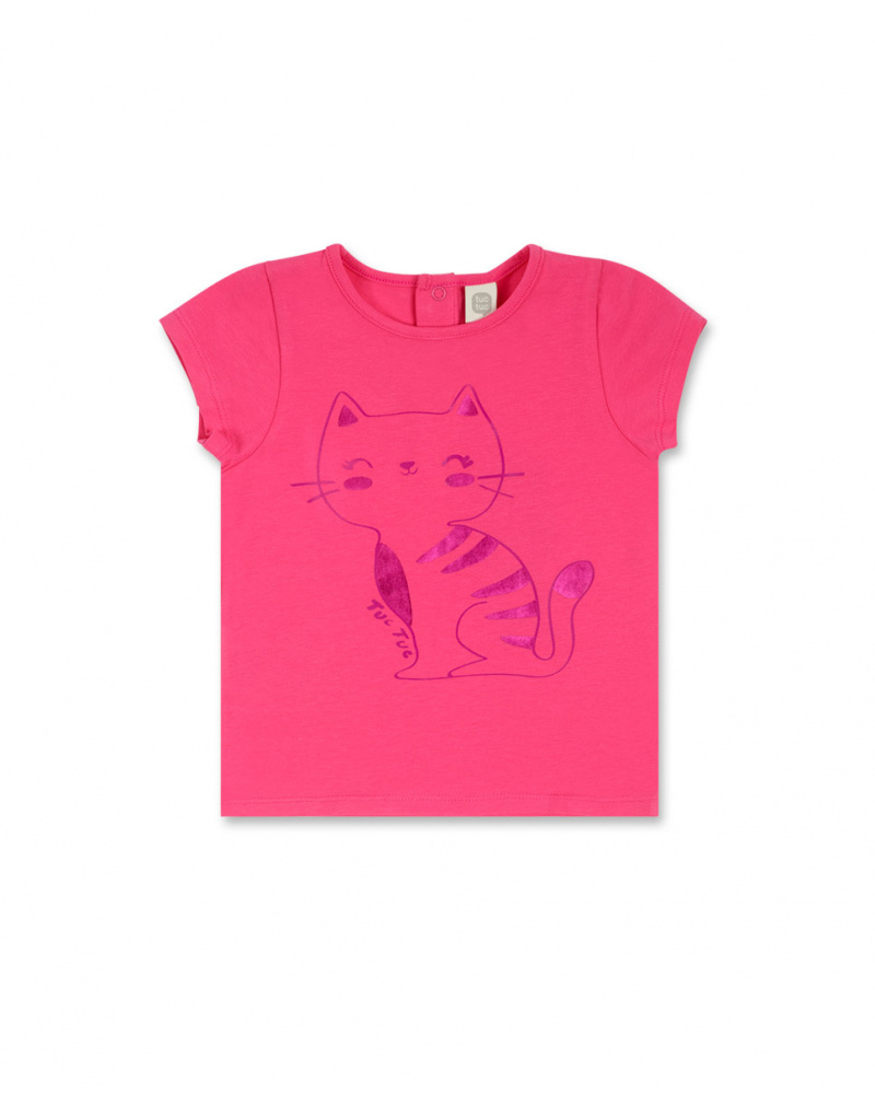 T-shirt em malha fúcsia para menina Basics Baby