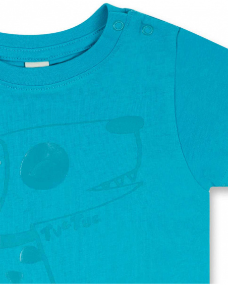 T-shirt de malha azul para menino Basics Baby