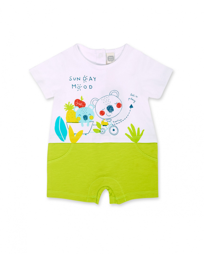 Macacão de tricô branco domingo verde para menino