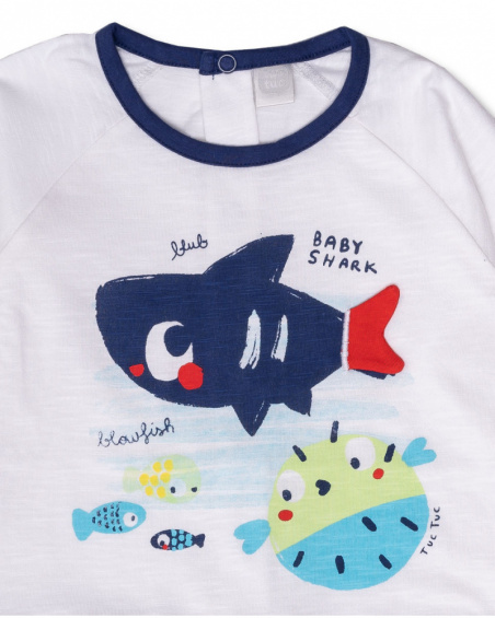 Macacão de malha branco azul para menino Blub Macacão de malha branco azul para menino Blub
