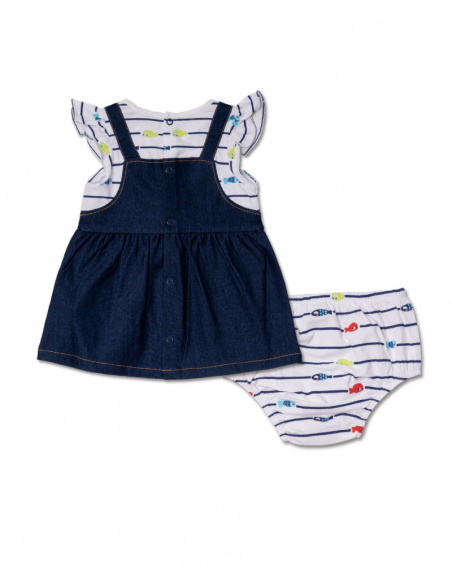 Vestido de malha branco azul para menina Blub