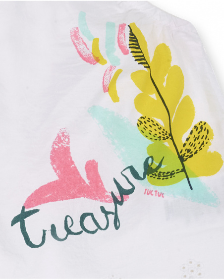 T-shirt de popeline branca para menina Treasure Island