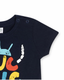T-shirt em malha azul para menino Tiny Critters