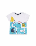 T-shirt malha branca e azul para menino Tiny Critters