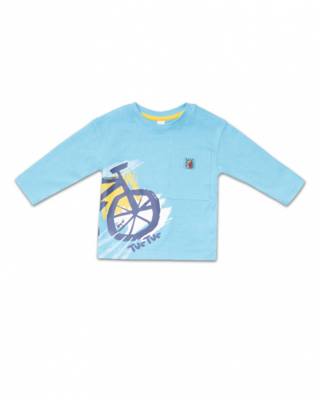 T-shirt comprida em malha azul para menino Tiny Critters